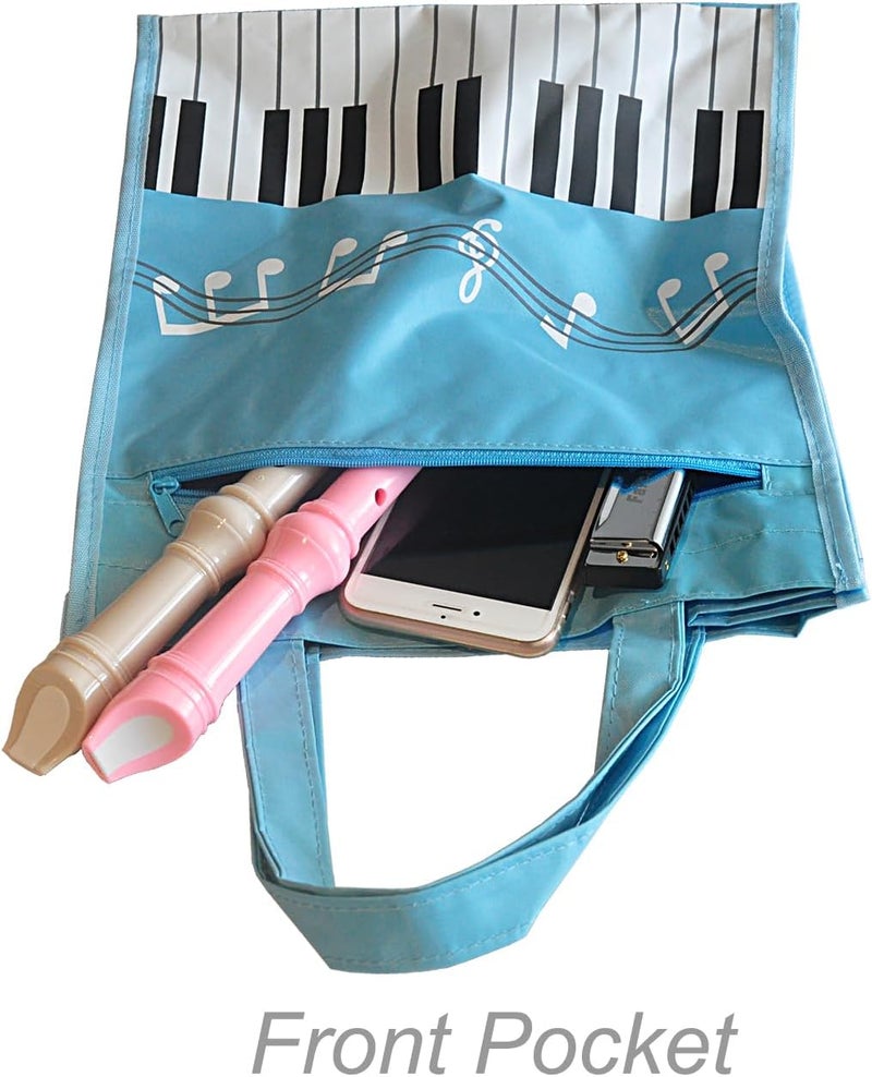 Farcaya Piano Keys Handbag Music Tote Bag Nylon Waterproof Storing Books for Teacher Gifts (Black+Light Blue) - Image 5